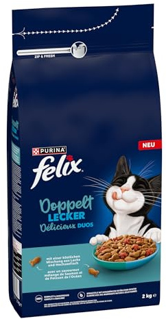 FELIX Doppelt Lecker mit Lachs, Hochseefisch, 5 x 800g | Reich an rote Bete, Katzenfutter trocken