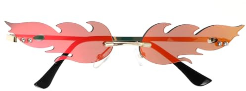 Hemobllo Flammen Brille Rot, Witzige Sonnenbrille Feuer Brille Randlos, Rote Gläser Partybrille für Festival und Rave, Teufel Kostüm Damen Zubehör für Fasching, Karneval und JGA Fotobox