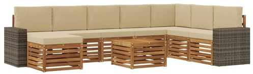 vidaXL Outdoor-Sofagarnitur mit Kissen 9 pcs Natur und Beige, Garten-Sofa, modernes Outdoor-Sofa, langlebige Lounge-Ausstattung für entspannende Terrassensitze