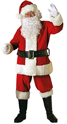 Weihnachtsmann Santa Claus Deluxe Samt Kostüm Set, 7-teilig: Jacke, Hose, Bart, Perücke, Mütze, Galoschen, Gürtel