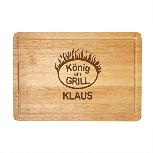 Casa Vivente Schneidebrett mit Gravur König am Grill Flammen, Personalisiert mit Name, Kochbrett als Geschenkidee zum Geburtstag, 40,5 x 28,5 x 2 cm