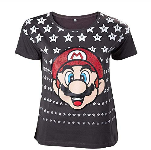 Nintendo T-Shirt -XL- Mario Sterne, schwarz