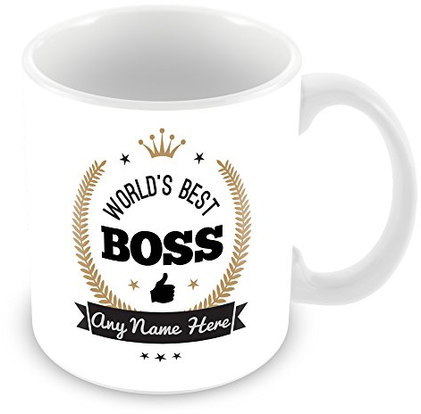 World's Best Boss Personalised Mug Gift - Customise Cup with Name - Gold