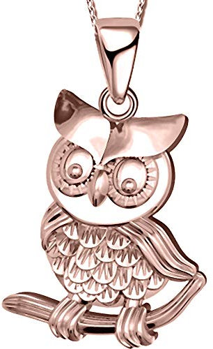 Damen Rosegold Eule Halskette mit Anhänger echt 925 Sterling Silber Geschenk Idee Frauen Mädchen beste Freundin A119 + Organzabeutel 40cm