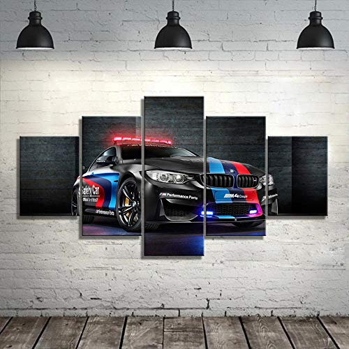 Yywife Impression sur Toile 5 Parties Tableau Decoration Murale Salon Moderne XXL Tableau pour La Mur HD Peinture Contemporain BMW M4 Voiture De Sport Noire Créatif Cadeau