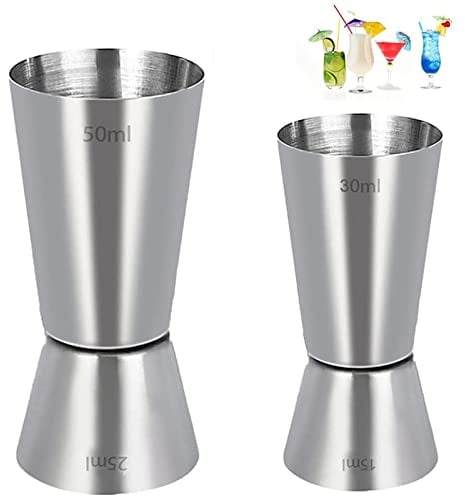 Set of 2 Stainless Steel 25/50 ml & 15/30 ml Cocktail Jigger Spirit Measure Cup, Shot Measure Dual Measuring Cup for Bar Party Wine Cocktail Drink Shaker Shaker