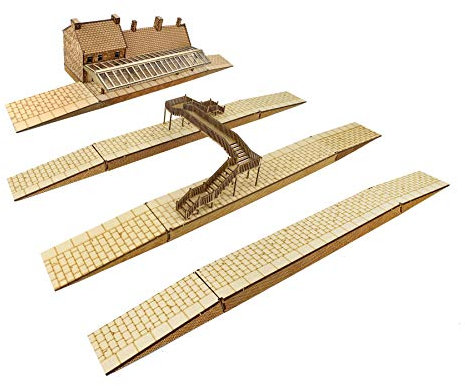 War World Scenics Set 3: Edificio Stazione Ferroviaria con Banchina & Ponte Pedonale Sopraelevato a Forma di Z - Modellismo Ferroviario Scala 00 MDF Diorama Binari Piatteforme Spedizione Tracciata