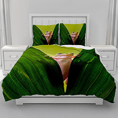 Morbuy Mikrofaser Bettwäsche + Kissenbezug 80x80cm, Tierdruck Bettwäsche-set Bettwäsche Set für Erwachsene Kinder, Weiche Bettbezug Set mit Reißverschluss (135x200cm,Frosch)