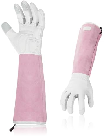 Vgo... 1 Paar Gartenhandschuhe aus Ziegenleder, extra lange Manschette, dornsicher (GA1013)