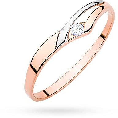 MARKO Rosa Gold Damen Goldring mit 0,04Ct Diamant, 14 Karat Gold (585) | Goldring inklusive Box | Goldring für Frauen (Roségold, 51 (16.2))