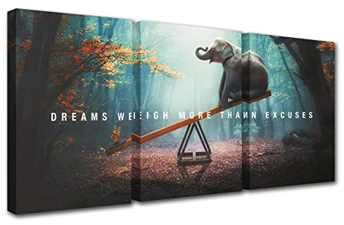 Inspirierendes Wandkunst-Poster, Büro-Zitat, Leinwanddruck, 3 Stück, Dreams Weigh More Than Excuses, positives Motivationsbild, modern, gerahmt, Kunstwerk, Dekoration, Galeriefolie für Männerzimmer