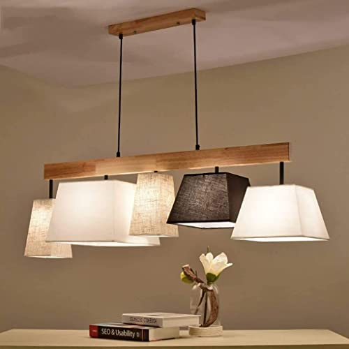 TangDao Höhenverstellbare Pendelleuchte, Deckenleuchte-Halterung aus Holz für Esszimmer Wohnzimmer Büro (5-flammig)