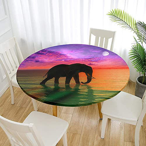FANSU Tovaglia Rotonda Antimacchia con Bordo Copritavolo Elastico Adatto Tovaglia Facile da Pulire E Proteggere, Impermeabile, Lavabile per Casa,Cene,Ristoranti (Elefante d'Acqua,Diametro 160cm)