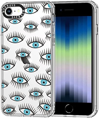 MOSNOVO Case for iPhone SE, iPhone 8 & iPhone 7, [Buffertech 6.6ft Military-Grade Drop Protection] [Anti Peel Off Tech] Clear TPU Bumper Phone Case Cover Design - Evil Eye