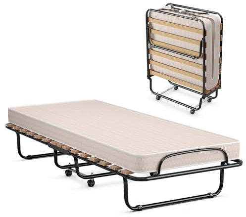 GOPLUS Cama Camping Plegable 80x190 cm con Colchón de 6,5 cm (Beige)
