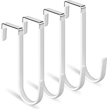 Over Door Hooks Over Door Hangers 4Pcs Dipping Plastic Rustproof with Anti-Scratch Thickening Fits Under 3.7 cm Door Widths as Over Cabinet Hooks, Christmas Xmas Wreath Hanger, Coat Hook(White)