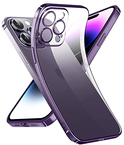 Supdeal Custodia Trasparente per iPhone 14 Pro, Mai Gialla con Protezione Fotocamera, Cover Case in Silicone Trasparente Ultra Sottile e Leggera, 6,1, Porpora