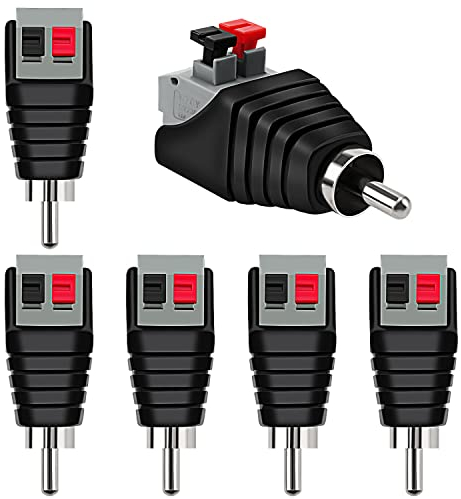 KUOQIY 6 Piezas RCA Macho a 2 Tornillos Terminal Strip Speaker Phono, RCA a Altavoz Adaptador de Cable Tipo de Prensa de Resorte para CCTV