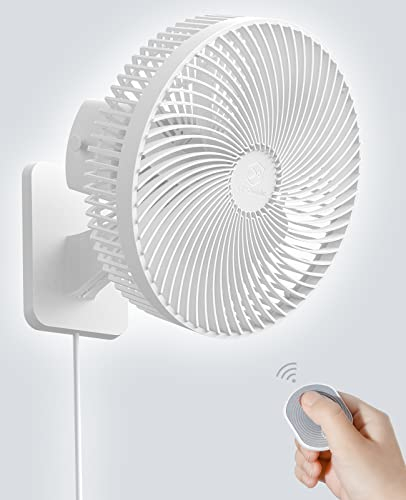 LEMOISTAR 10 Inch Wall Mounted Fan with Remote Control, 90°Oscillating, High Velocity 4 Speeds, Timer, Adjustable Tilt, 70Inch Cord, Ultra Quiet,for Bedroom Garage RV Office Home-White
