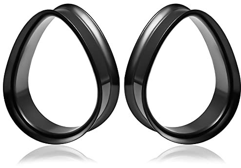 Vankula Ohr Tunnel 1 Paar Double Flared Flesh Plugs Tropfenform Edelstahl für männer damen Ohrpiercing Schmuck 19mm(3/4) Schwarz