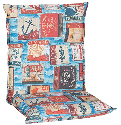 NYVI Niedriglehner Auflagen Piemont 6er Set - 98x46x8 cm Maritimes Design - Extra Starker 8cm Sitzpolster - Gartenmöbel Auflagen mit Halteband & Bindebändern