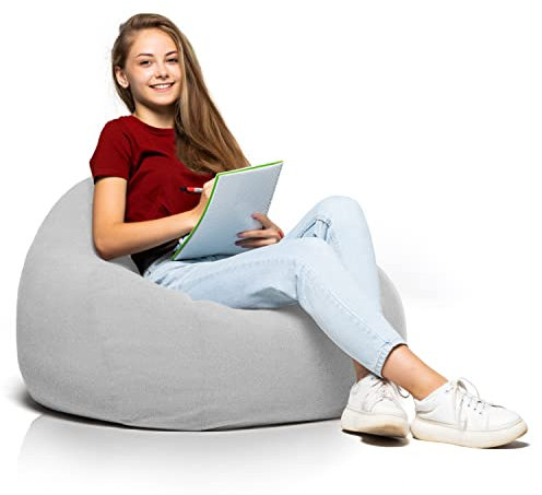 Aiire Petit Pouf Enfant Moderne - Pouffe Salon Interieur avec Remplissage pour Decoration de la Chambre ou Gamer - Bean Bag Chair Ado ou Bebe XXL Rond Gris Clair