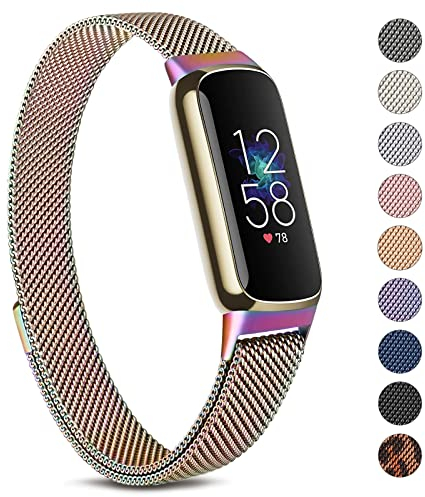 Oumida Armband Kompatibel mit Fitbit Luxe Armband für Damen Herren, Prämie Edelstahl Metall Ersatzarmband mit Starker Magnet Uhrenarmbänder für Fitbit Luxe, Bunt