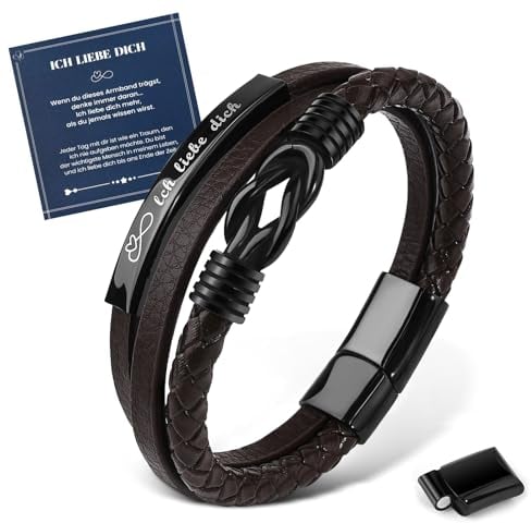 MANVEN Armband für Männer Geschenk für Ihn Lederarmband Herren mit Gravur Ich Liebe Dich Valentinstag Freund Mann Ehemann Jahrestag Weihnachten Geburtstagsgeschenk Männer Vatertagsgeschenke für Papa