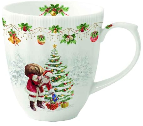 Easy Life Tasse de Noël en porcelaine avec Père Noël vintage Noël nostalgique 370 ml