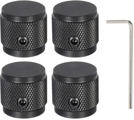 sourcing map Aluminium-Potentiometer-Drehknöpfe, 6 mm, 6 mm Schaft, für Gitarre, Bass, Audio, Endstufen, Lautstärkeregler, 17 mm Durchmesser, Schwarz, 4 Stück (mit Schraubenschlüssel)