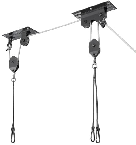 CyclingDeal Ceiling-Mounted Bike Hoist Rack - Secure Bike Storage Ceiling Bike Hangers for Garage - Safe & Easy Lifting for Garage Bicycle Hanger Bike Storage Rack - Premium Rope & Bike Hooks