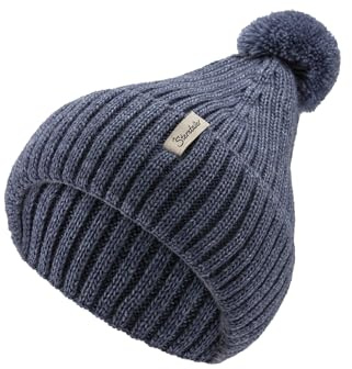 Sterntaler Strickmütze aus weichem Melange Garn - Unisex Bommelmütze im Rippenstrick mit Umschlag - Baby Wintermütze - Mittelblau, 49