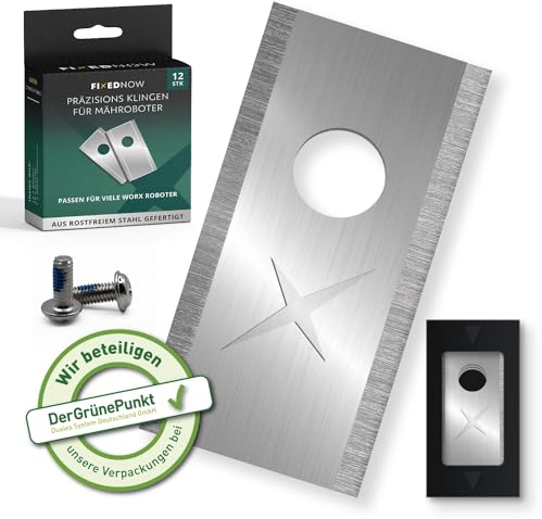 FixedNow Mähroboter Ersatzmesser Set [12st] Kompatibel mit Worx Landroid und Kress Modelle Rasenmäher Ultrascharfe, Ersatzklingen Messerset, Ersatzteile für Automower, Messerklingen, Rostfreiem Stahl