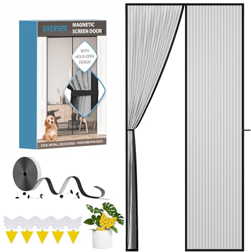 Cortina Mosquitera Puerta Magnetica Exterior: 90X200cm, Cortinas Mosquiteras Magneticas para Puertas Bonus Trampa Atrapa Moscas, Cortina Mosquitera con Imanes Exterior Interior Furgoneta Camper Balcon