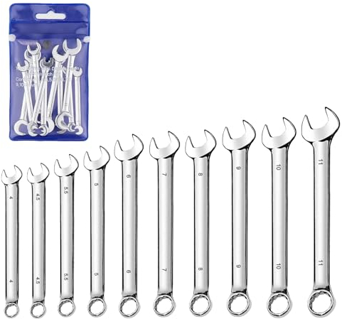 Mini Inches Wrench Set - 10 Piece Mini Combination Wrench Sets Open and Box End Wrench Set Ignition Wrenches Mini Wrench Combination Wrench Set with Storage Pouch and Ring