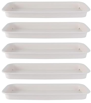 5pcs Plateaux de Plantes pour Pots, Soucoupe Jardinière, Plateaux de Plante en plastique, Soucoupes de Plantes Rectangular Flower Pot Drainage Trays pour intérieur extérieur, 48cmx19cmx2.5cm, blanc
