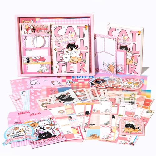 Draupnir Rosa Kawaii Katze Bullet Journal Kit, A6 Raster Notizbuch, Scrapbook Zubehör Set, DIY Geschenk für Teenager Mädchen