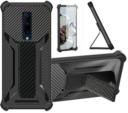 bojioderf Coque pour Oneplus 7 Coque Étui Case Cover Hybride [avec Protection d'écran en Verre trempé] [Support magnétique Pliable] [givré résistant aux Empreintes digitales] Noir
