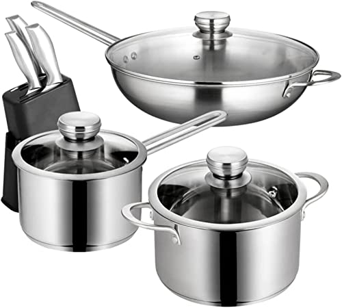 Pentole in acciaio inox Pentole Utensili da cucina Padelle Pentole per zuppe Pentole per il latte Piani cottura a induzione Set da 6 pezzi Set da 3 pezzi