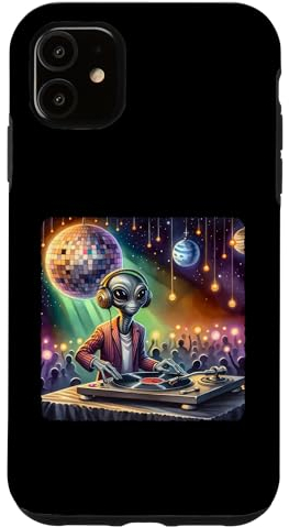 Hülle für iPhone 11 Alien DJ Under Mirror Ball Moon Plattenspieler Planeten Lichter