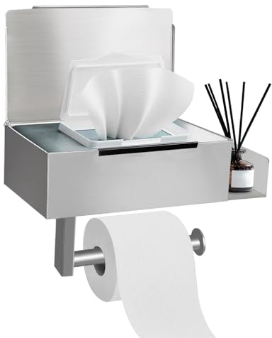 Toilettenpapierhalter Silber mit Feuchttücherbox Klopapierhalter Ohne Bohren Klorollenhalter Edelstahl Leises Design WC Papier Halterung Rollenhalter Selbstklebend für Toilette Bad Küche
