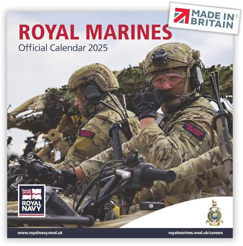 Kalender 2025, UK-Feiertage, Royal Navy Marines, offizieller Premium-Kalender für 2025, große Wand, hergestellt in Großbritannien, mit Solarenergie auf FSC®-Papier, Kohlenstoffaufnahme mit Bäumen in