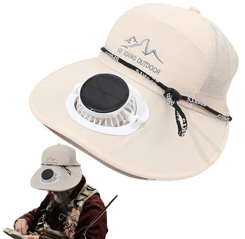 Smileshiney Solar Power Fan Hat,Sun Protection Hat with Fan - UPF50+ Summer Hat with Solar Powered Fan, Ideal for Outdoor, Camping, Travel Beige