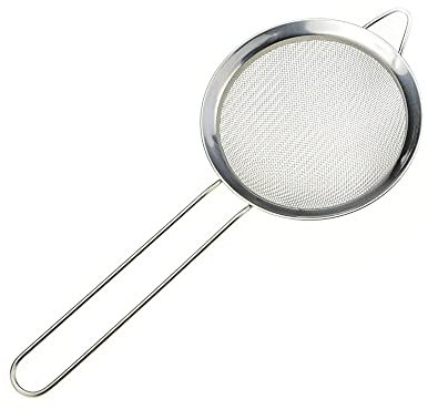 Superfine stainless steel oil spill spoon filter, small sieve, kitchen filter scoop for fine straining and skimming (10 cm)