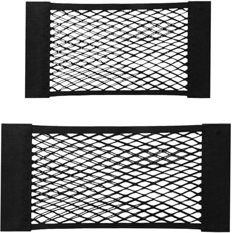 JCKD 2 Pcs Black Adhesive Mesh Cargo Net, 60 X 25cm & 40 X 25cm Elastic String Storage Mesh Bag, Car Trunk Storage Net Organizer, for Bottles, Groceries, Back Seat Car, Truck Trunk