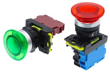 22mm LA36M Mushroom Momentary Button LA36M-10M Big Push Latching SWITCH Self Reset 10A RED GREEN 12V 24V 110V 220V(Green,1NO_6V)