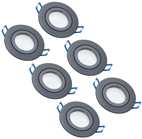 HCFEI LED Einbaustrahler schwarz flach 5 Watt dimmbar 230V Warmweiß 3000K IP44 – geeignet für Bad, Küche, Sauna, Außenbereich – Ø65-75mm Bohrloch (6er Set)