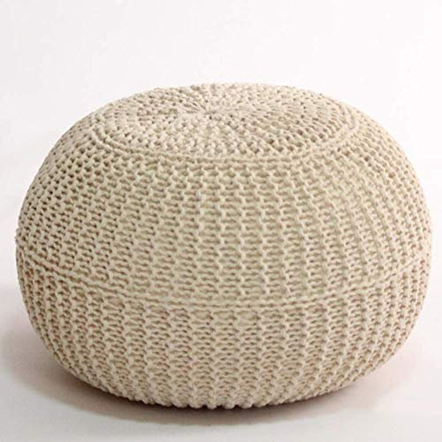 MEILISHAOMEI Runder Handgestrickter Pouf Fußhocker Ottoman,Kabelstil Baumwollgeflecht Kordel Strick Sitzsack Bodenstuhl Für Hoom-beige 50x50x40cm(20x20x16)