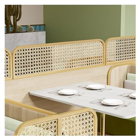 Divisor de mimbre para encimeras de comedor y oficina, diseño de rejilla semiprivada, partición de valla baja en oro, 76 x 354 cm