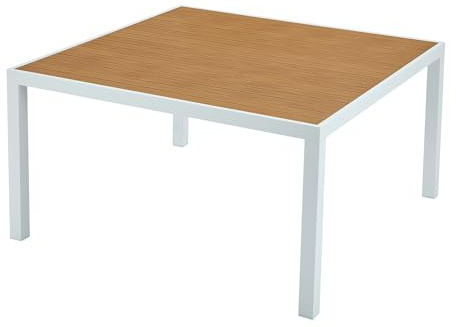 Vente-unique-Garten-Esstisch quadratisch - Aluminium - 140 cm - Holzfarben hell & Weiß -